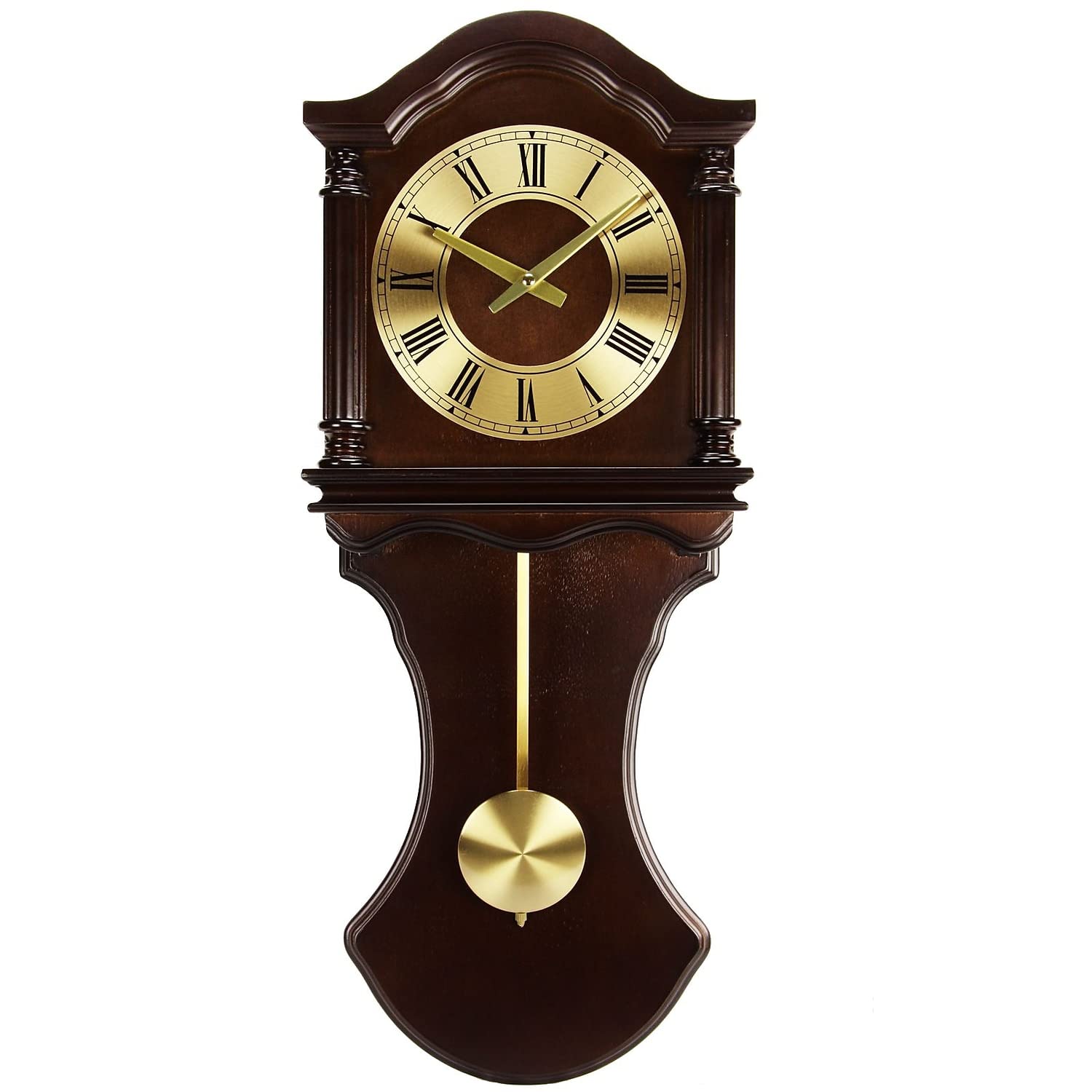 BED1712 Wall Clock with Pendulum and Chimes, Chocolate Wood