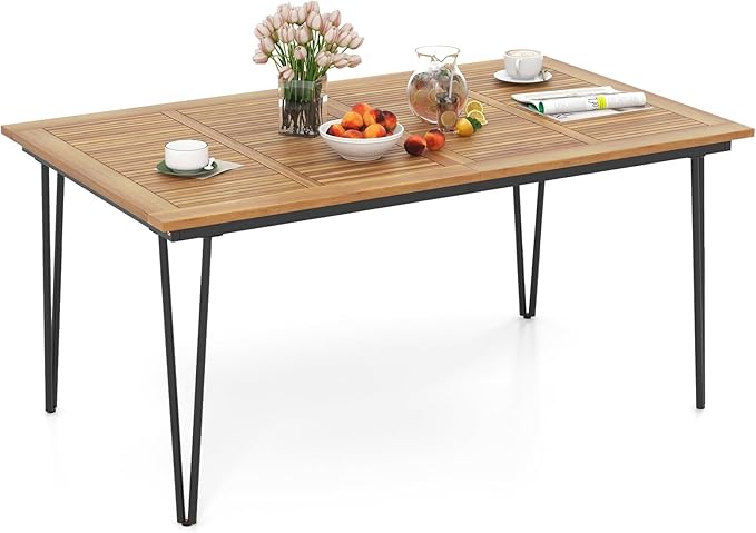 86.5-Inch Patio Dining Table, Indoor & Outdoor Dining Table w/Acacia Wood