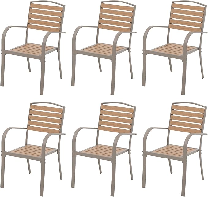 Patio Dining Chairs Set of 2, Aluminum Outdoor Dining Chairs with Faux Wood Slats