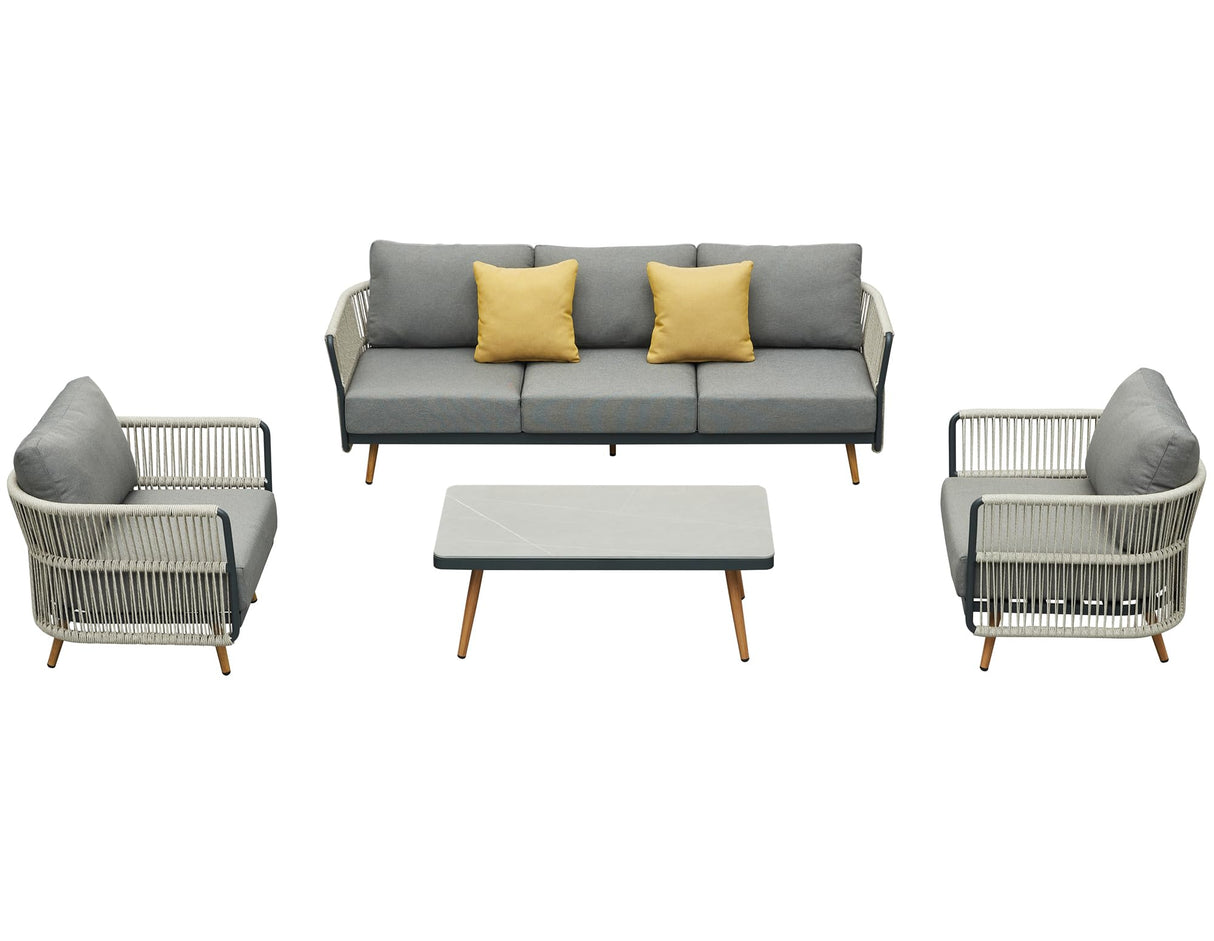 Bay 4-Piece Outdoor Conversation Set with Cushions Patio Furniture AluminumSofa Set