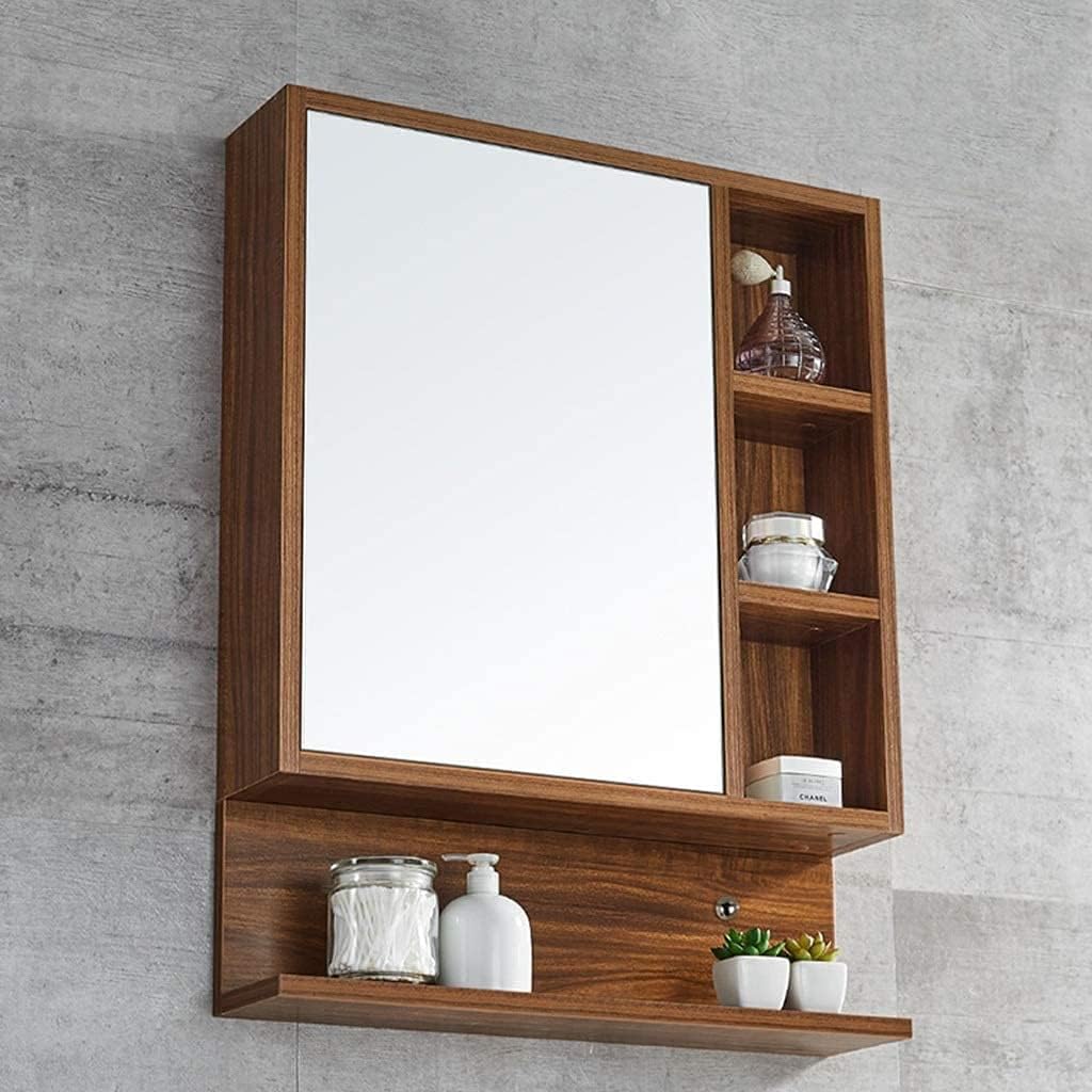 Bathroom Wall Mounted Cabinet, Storage Organizer Multi-Layer Solid Wood Mirror Cabinet
