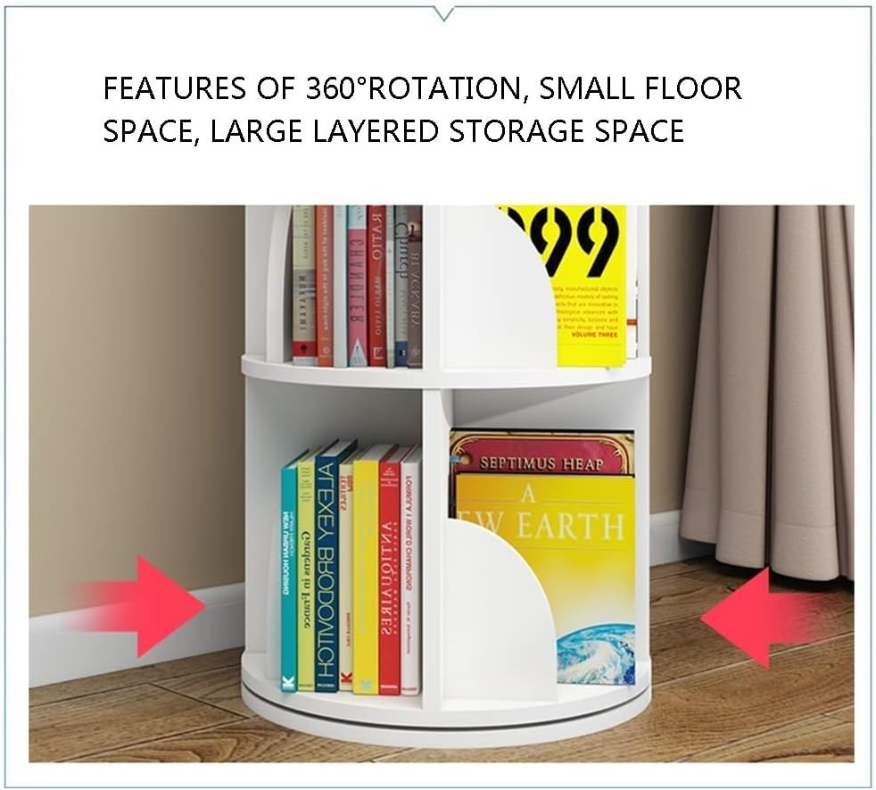 JOZZY Bookshelf,MDF Rotating Kids Floor Standing Book Height Adjustable in Reading Assemble The