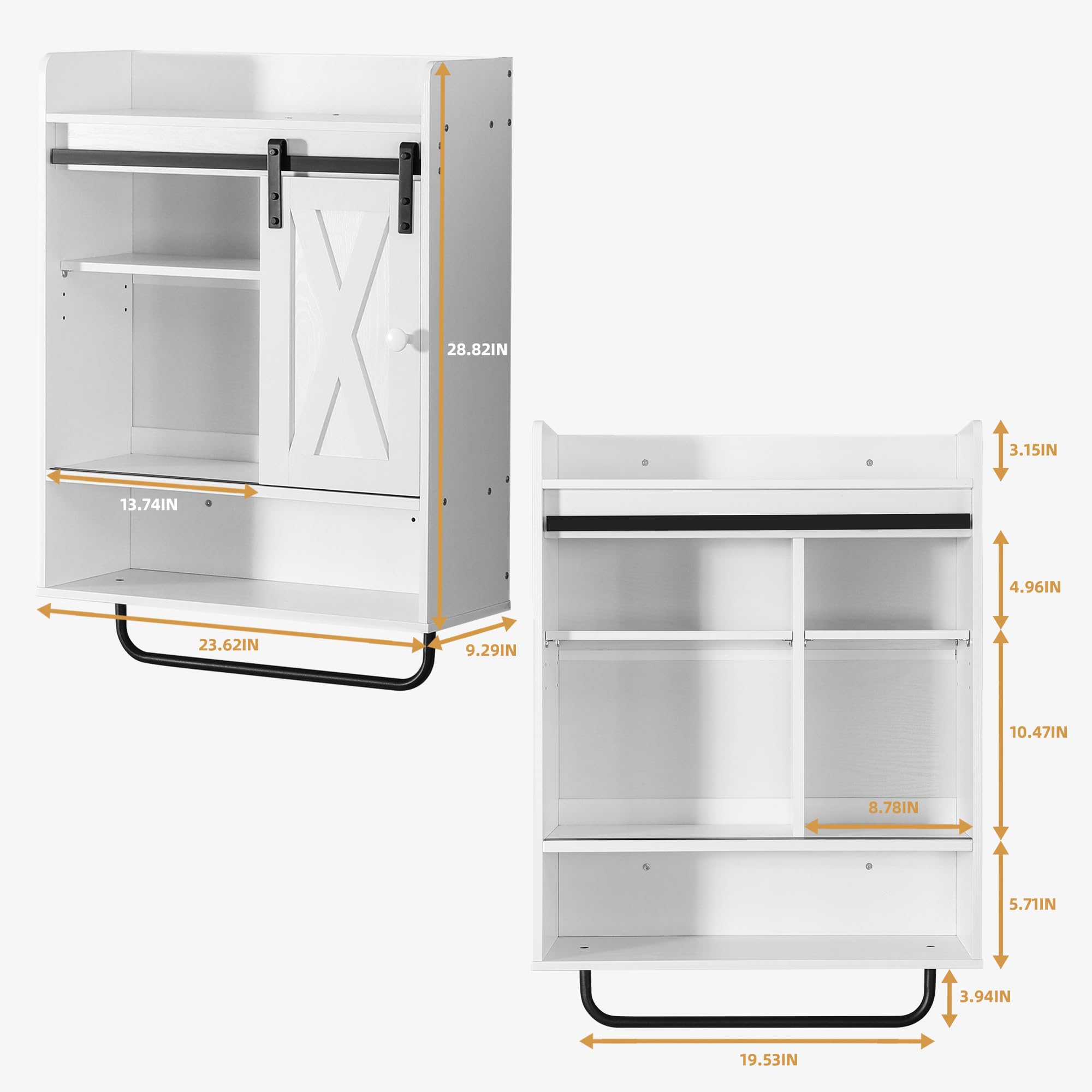 White Bathroom Cabinet with Towel Bar, Bathroom Medicine Cabinet with Sliding Barn