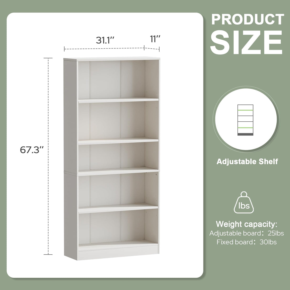 VICLLAX 4-Shelf Wood Bookcase, Wide Adjustable Open Bookshelf, Tall Display Storage Shelf for Living Room, Bedroom, White