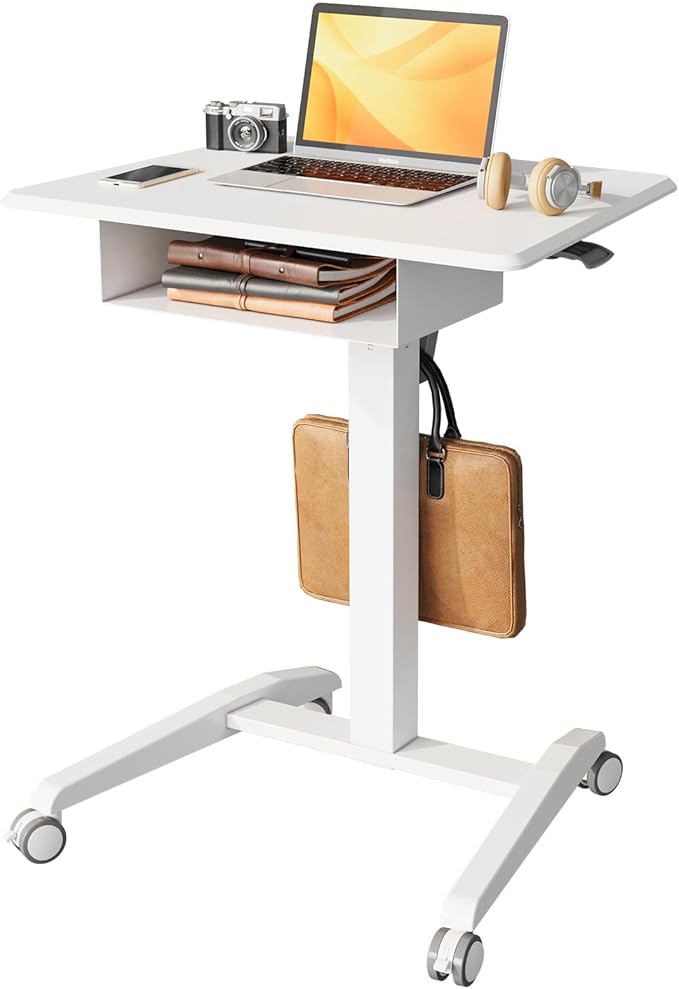 Height Adjustable Rolling Laptop Desk with Shelf,Mobile Standing Desk