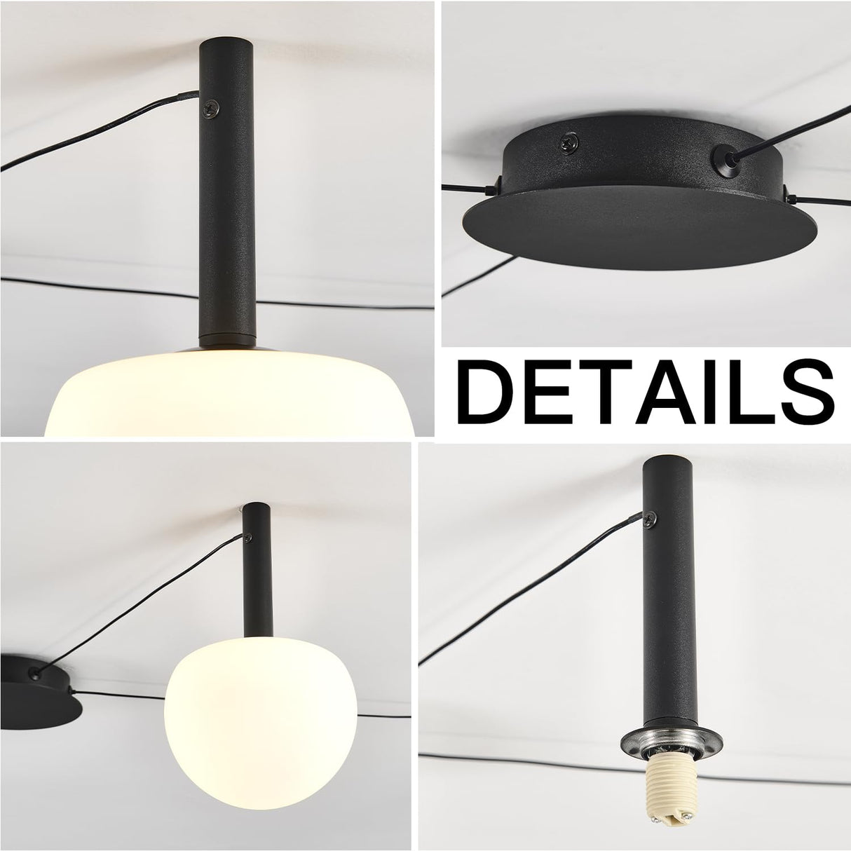 4-Light Black Glass Semi-Flush Ceiling Light