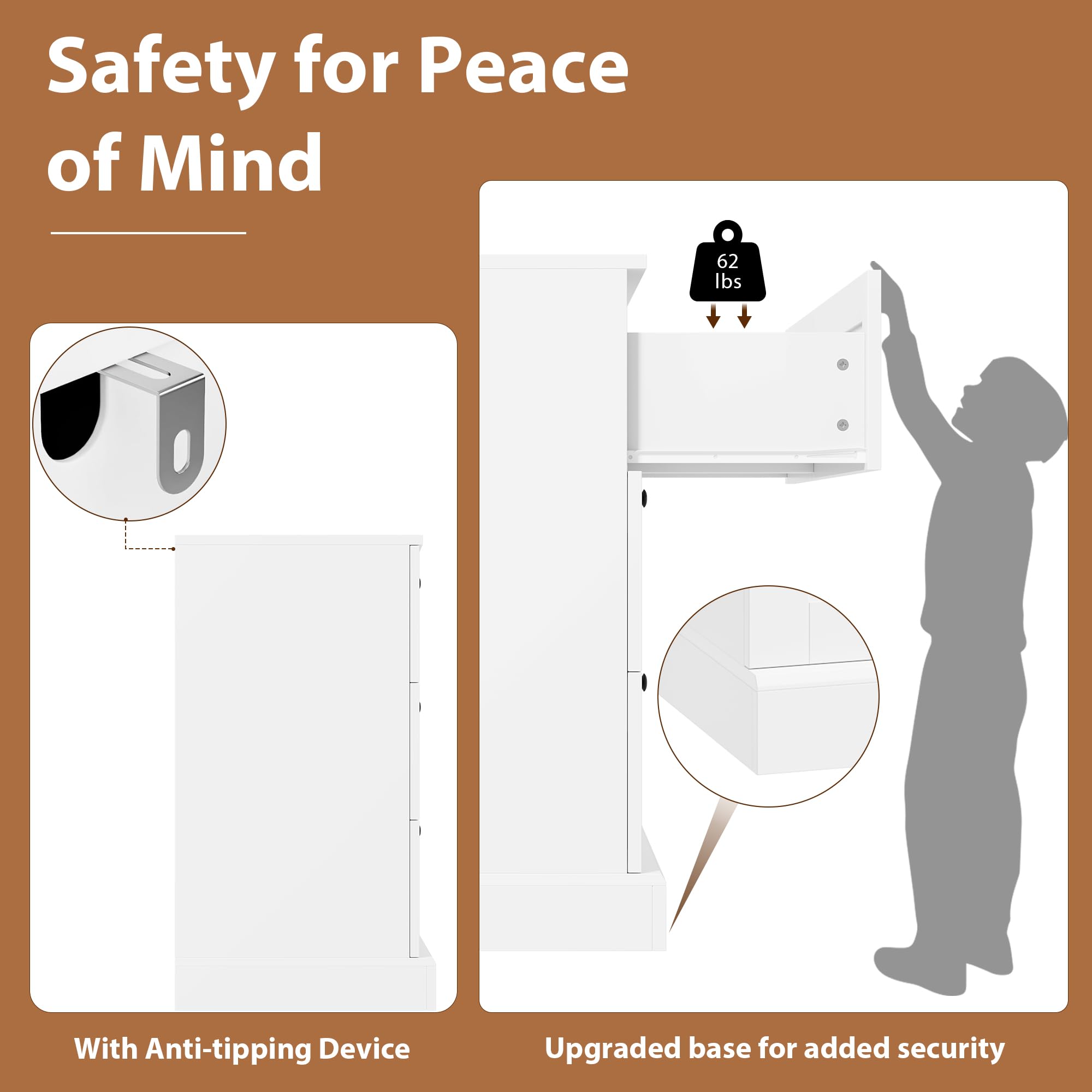 HOSTACK 6 Drawer Dresser, White Dresser for Bedroom, Wood Chest of Drawers, Wide Double Dresser, Modern Drawer Chest for Living Room, Entryway, Hallway, White