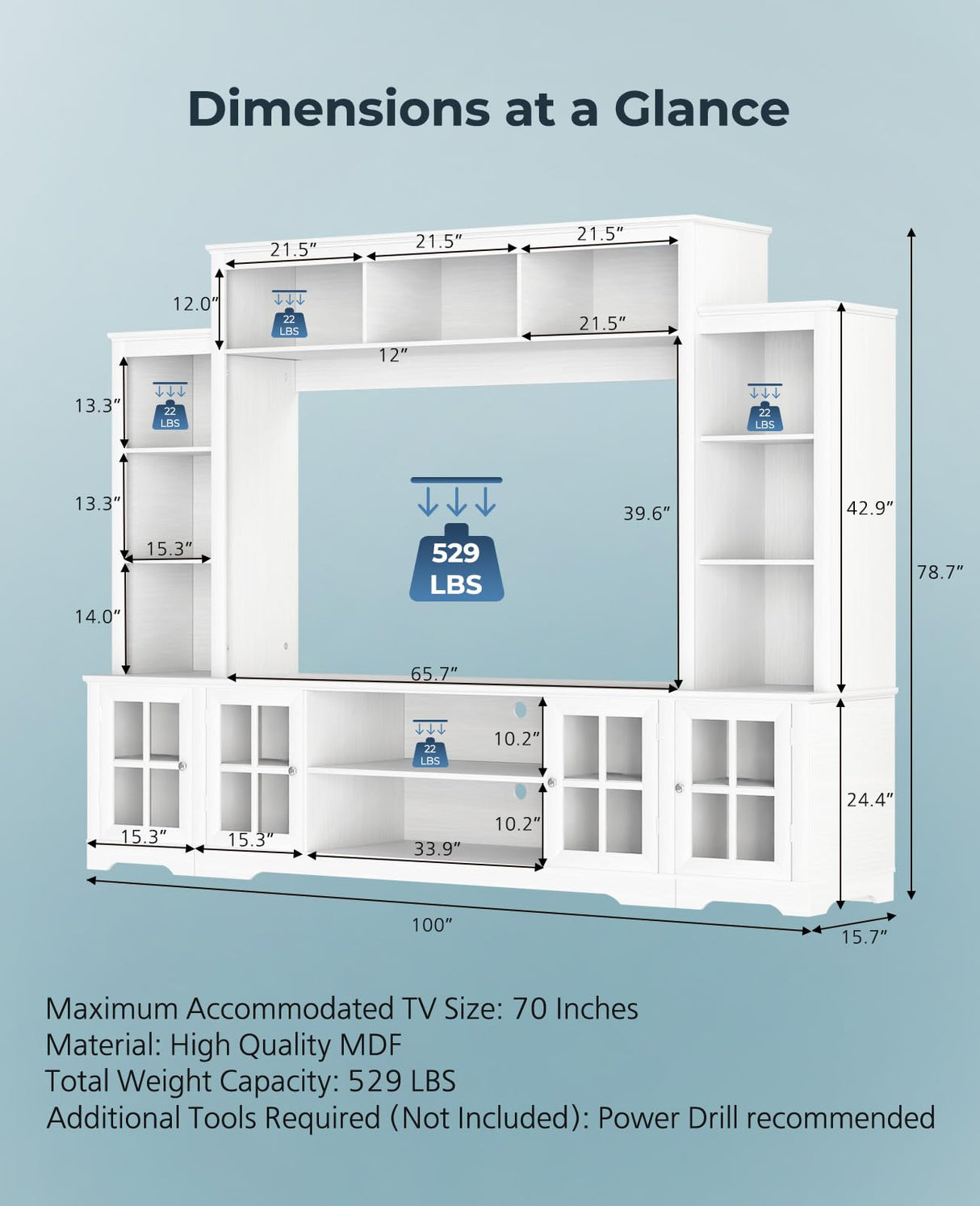 Large Wall Unit Entertainment Center with Storage, Modern TV Entertainment Center