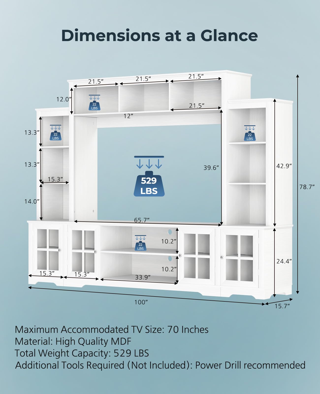 Large Wall Unit Entertainment Center with Storage, Modern TV Entertainment Center