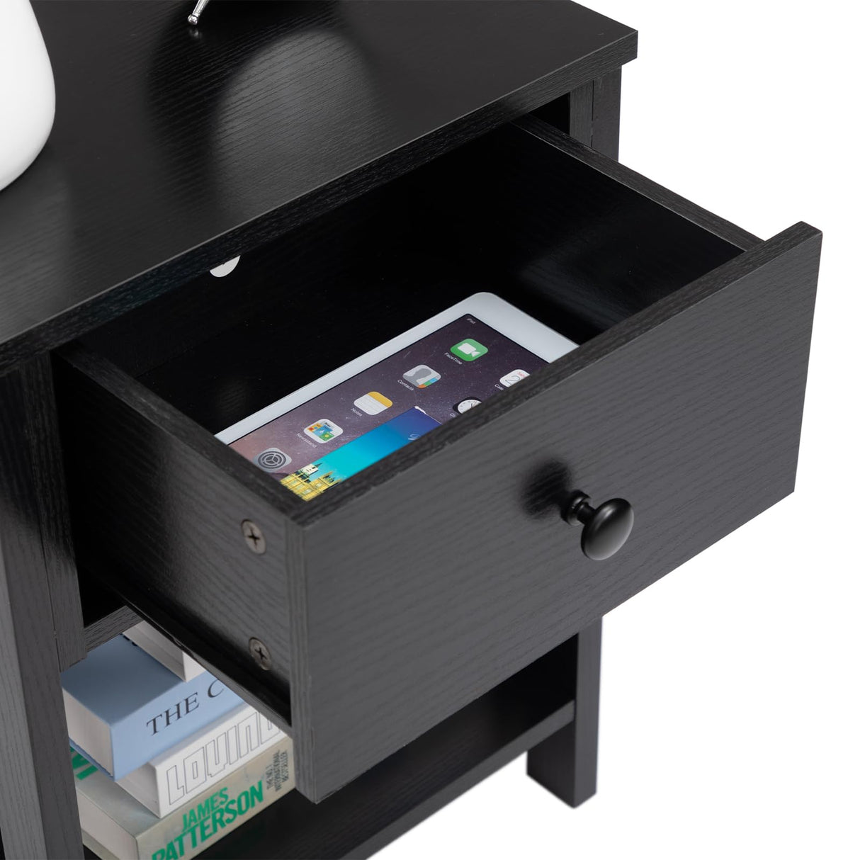 Black Nightstand Set of 2,Bedroom Nightstand with Drawer,Small Nightstand Set of 2,Mid