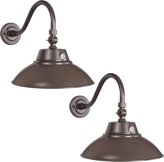 LED Brown Gooseneck Barn Light Fixture, 10in Diameter with 15.7in. Long Gooseneck Arm