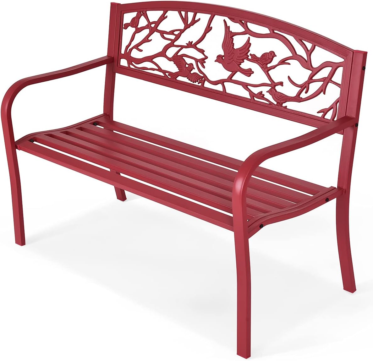 Metal Outdoor Garden Bench Park Bench, Patio Bench with Bird & Twig Cast Iron Back