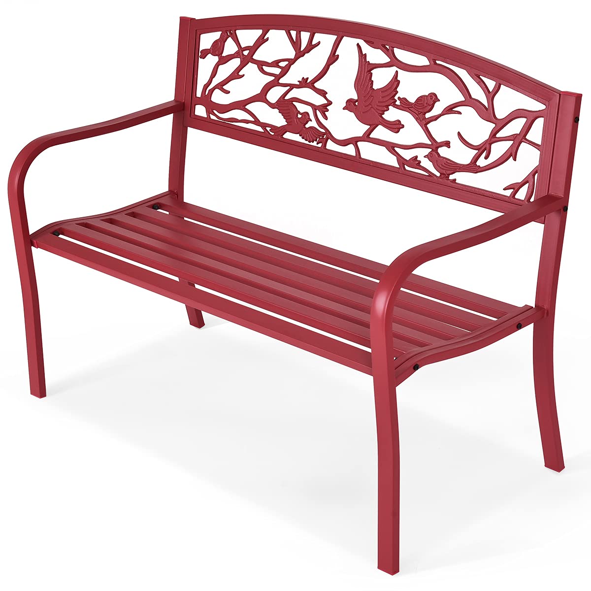 Metal Outdoor Garden Bench Park Bench, Patio Bench with Bird & Twig Cast Iron Back