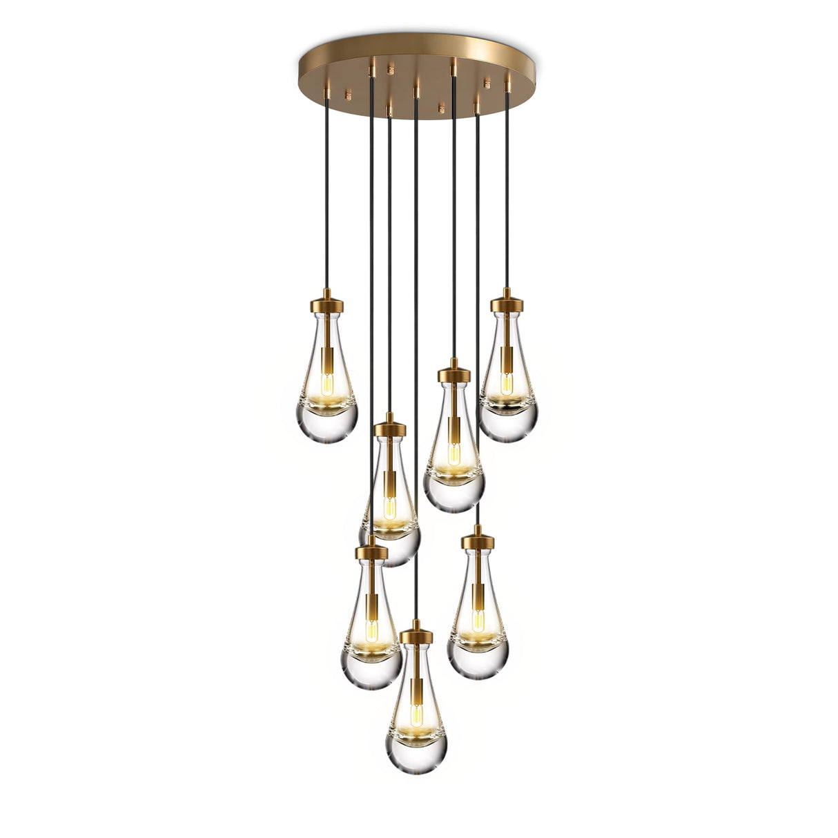 YUEXPAND H100'' High Ceiling Chandelier for Entryway,Modern Raindrop Chandeliers for Living Room,Brass 7 Light Adjustable Rope Teardrop Pendant Lights Kitchen Island for Hallway/Staircase