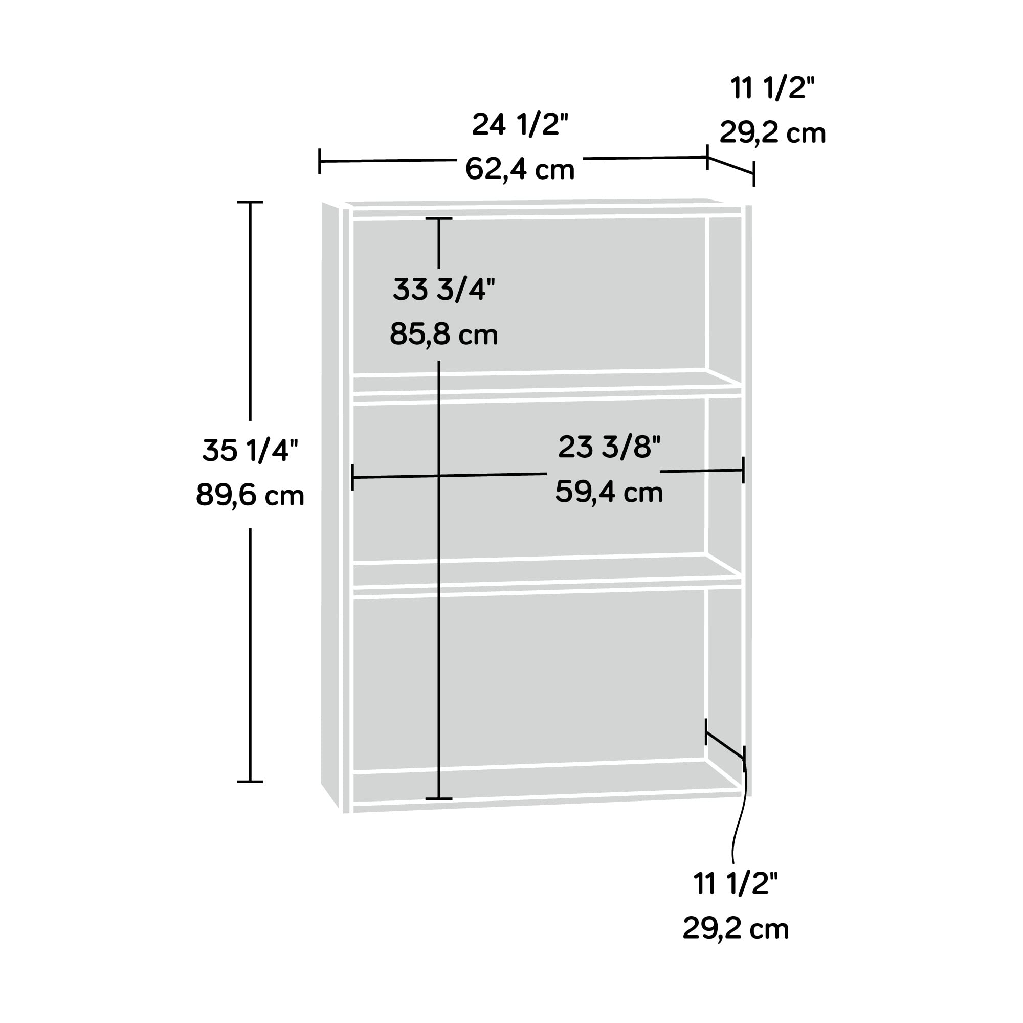 Beginnings 3-Shelf Bookcase/ Book shelf, L: 24.57" x W: 11.50" x H: 35.28"