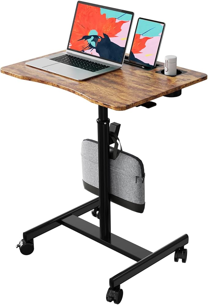 Mobile Standing Desk, 28 inch Rolling Standing Laptop Desk with Cup Holder