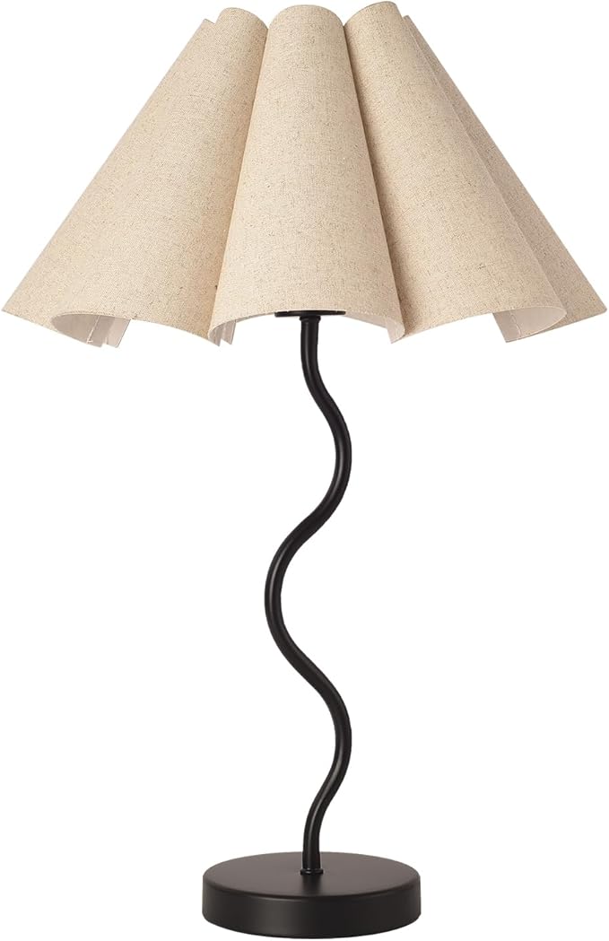 Small Table Lamp, Bedside Nightstand Lamp with Umbrella Form Fabric Lampshade