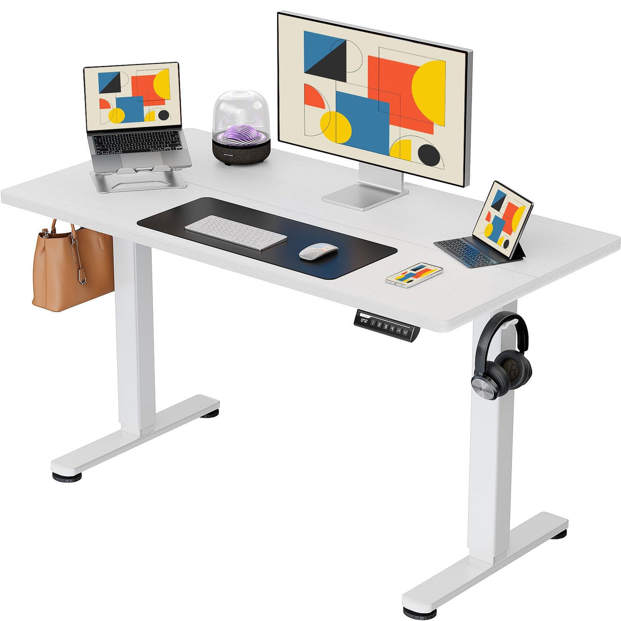 Height Adjustable Electric Standing Desk, 44 x 24 Inches Small Sit Stand up Desk, Memory Computer Home Office Desk (White)