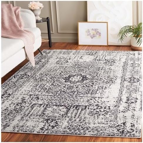 Evoke Collection 8' x 10' Ivory/Blue EVK260C Oriental Medallion Distressed Non-Shedding