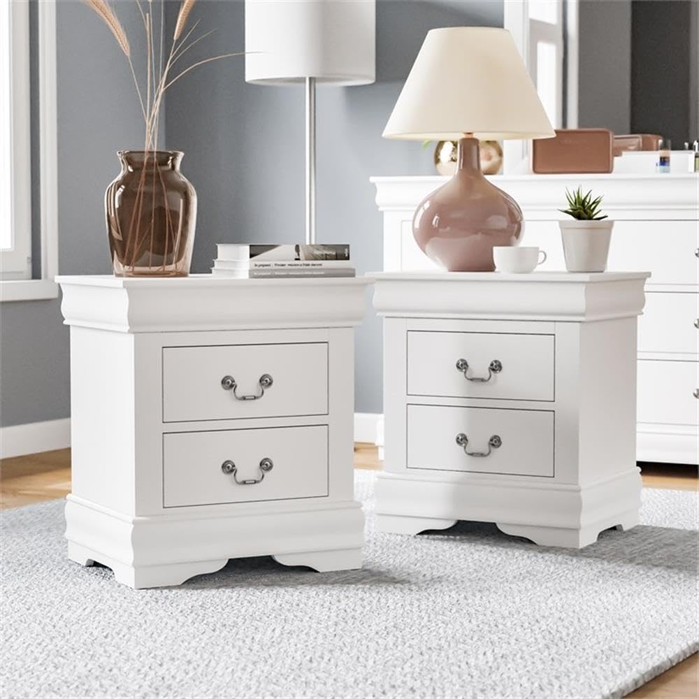 Transitional Wood 2-Drawer Nightstand in White