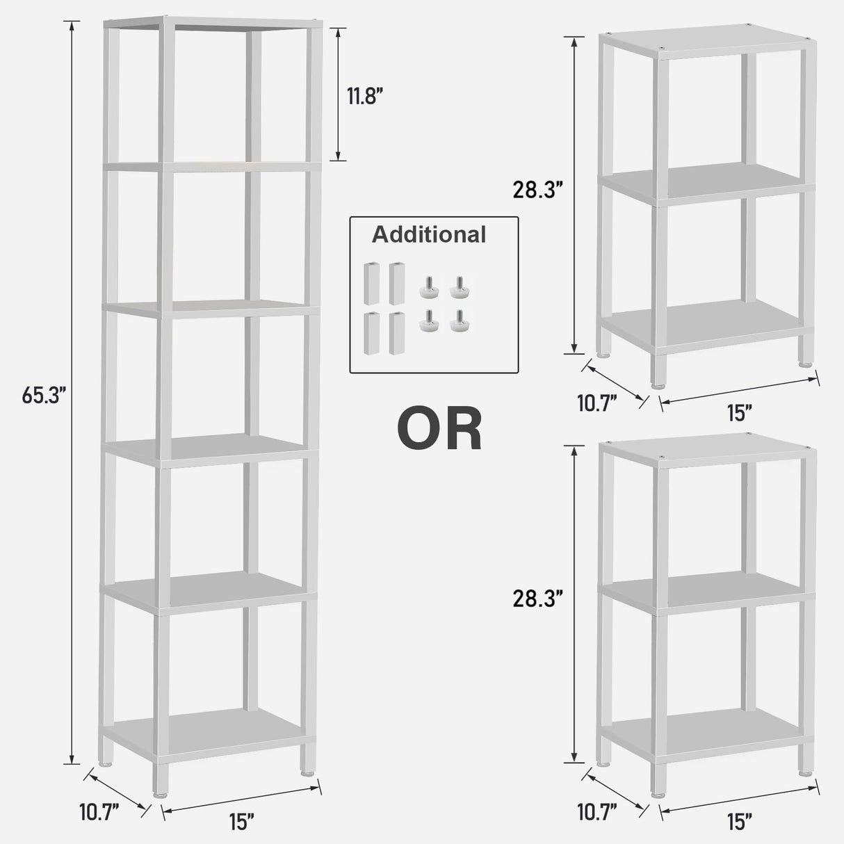 Bookshelf, 6-Tier Tall Book Shelf, Narrow Bookcase for Small Space, DIY Stackable Bookshelf, for Living Room, Office, Study, Entryway, Industrial, White BS01BW006