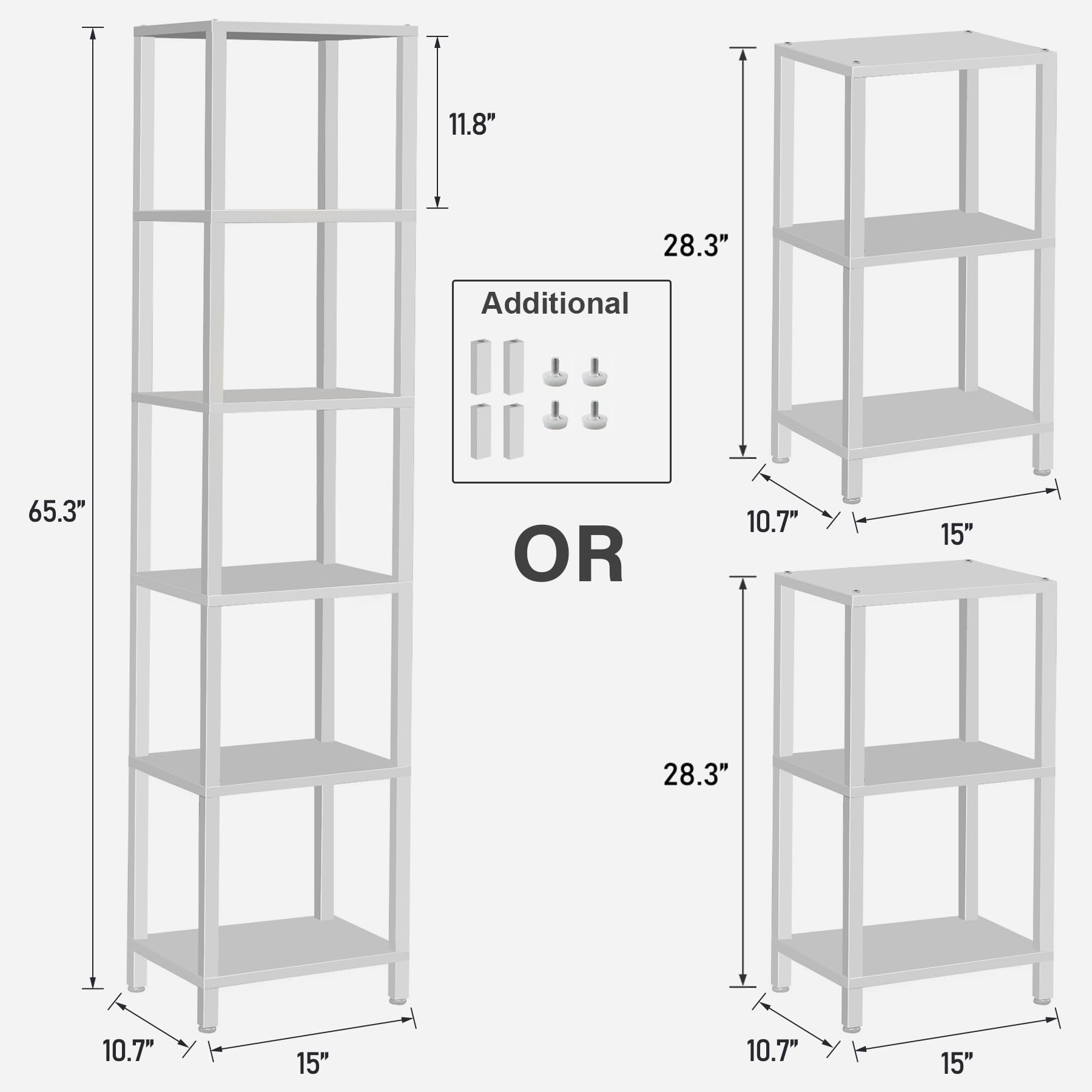 Bookshelf, 6-Tier Tall Book Shelf, Narrow Bookcase for Small Space, DIY Stackable Bookshelf, for Living Room, Office, Study, Entryway, Industrial, White BS01BW006