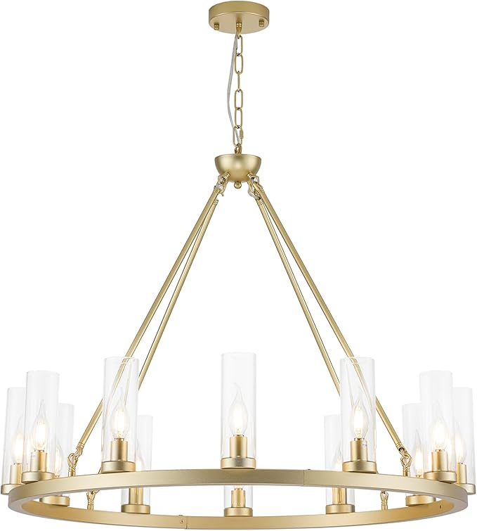 Farmhouse Wagon Wheel Chandelier,D42 16 Light Gold Industrial Rustic Chandelier Lighting