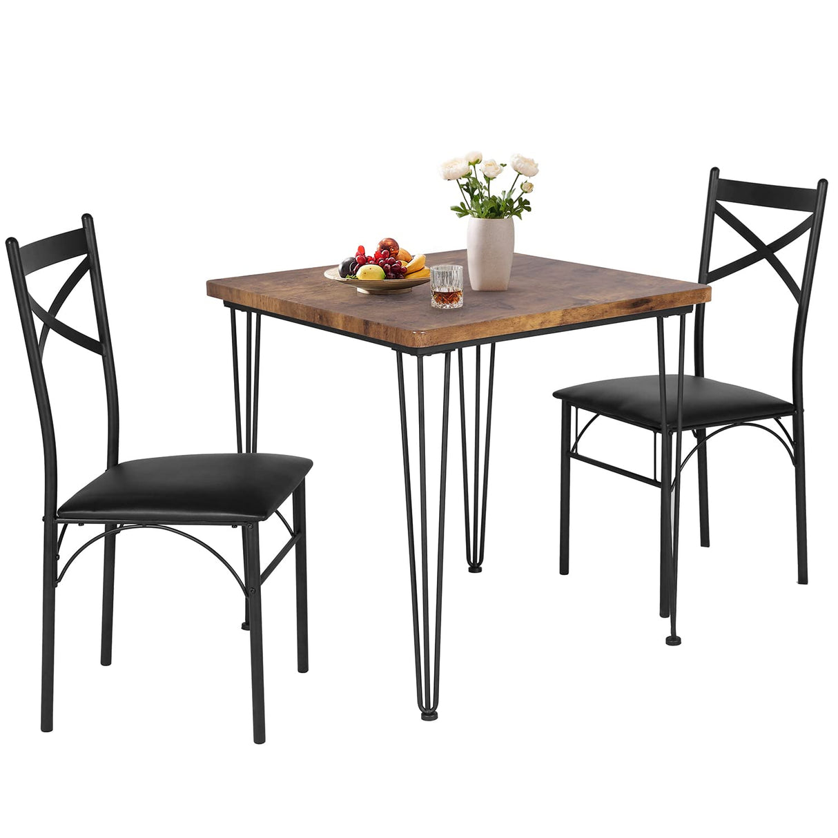 3 Piece Kitchen Dining Room Table and Chairs Set for Dinette, Breakfast Nook, Farmhouse