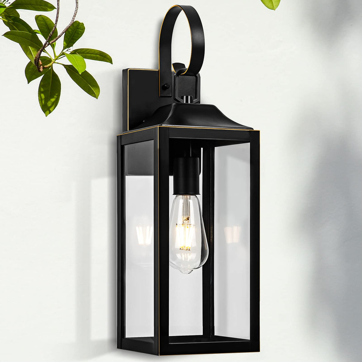 Black Outdoor Wall Lantern 16" & 19", Large Outside Farmhouse Wall Sconce Light Fixture