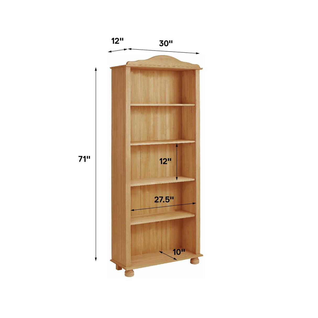 REALROOMS Chester 5 Shelf Open Bookcase, Stained Brown