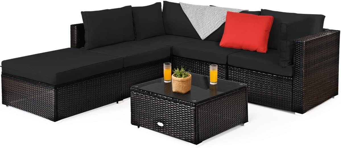 6 Piece Patio Furniture Set - Outdoor Sectional Sofa with Coffee Table