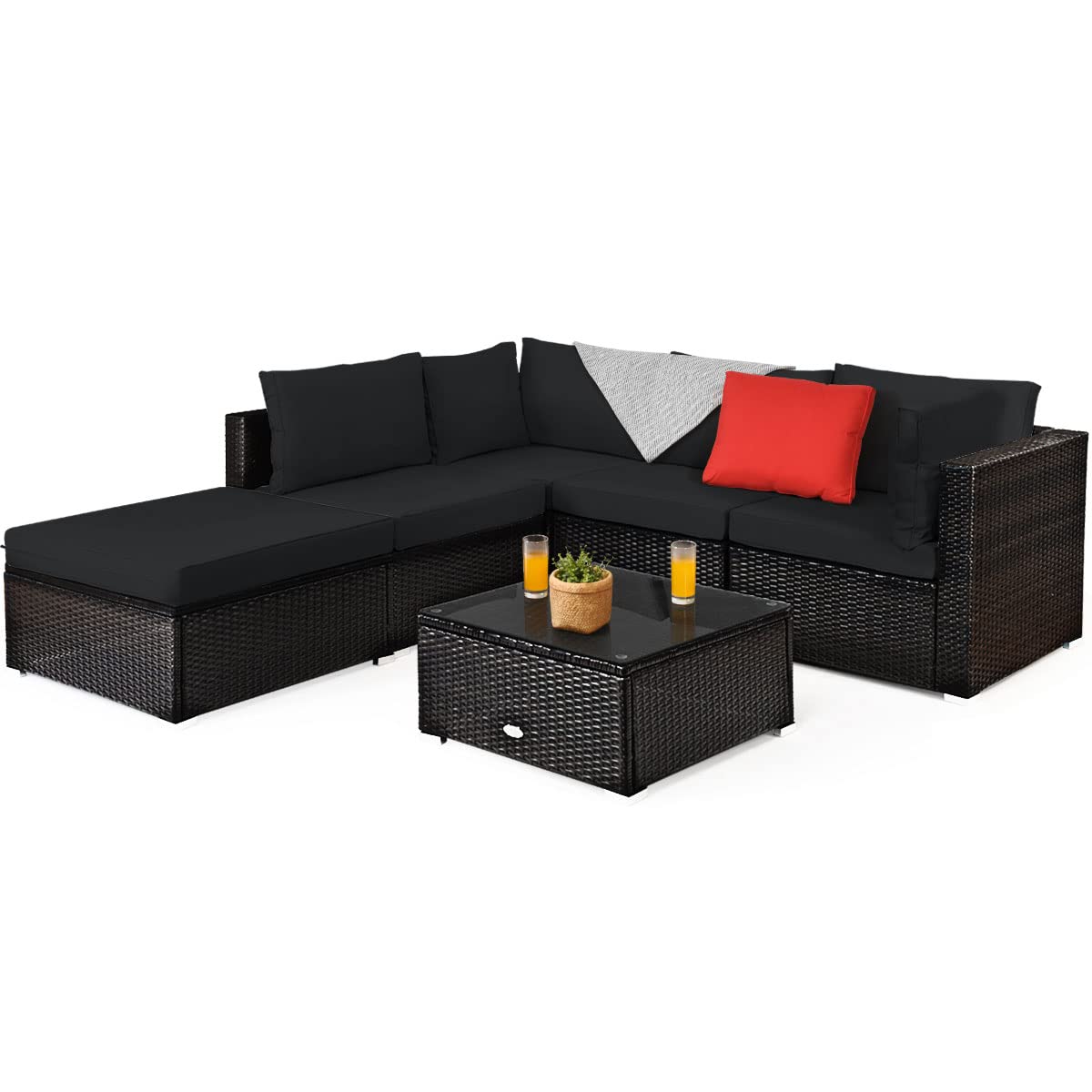 6 Piece Patio Furniture Set - Outdoor Sectional Sofa with Coffee Table