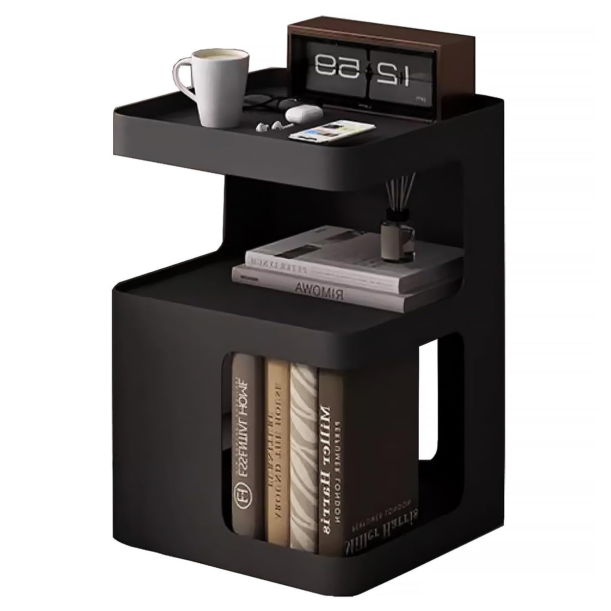 Side Table,Modern end Table,Metal Black nightstand,Bedside Table,3-Tier Accent Table