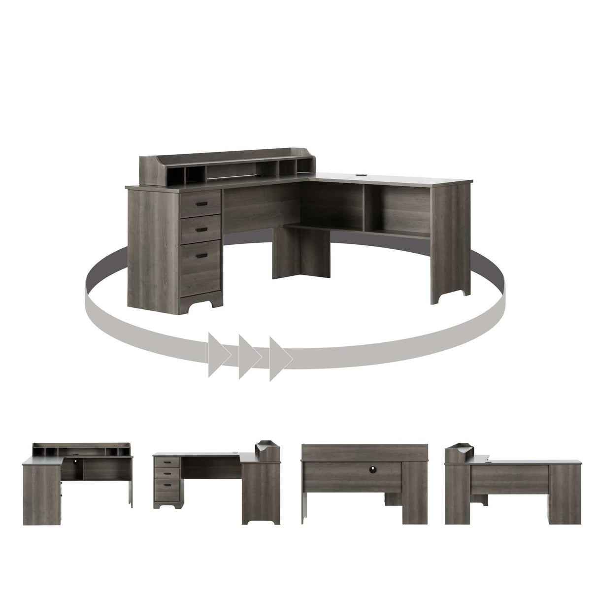 Versa L-Shaped Desk, Gray Maple