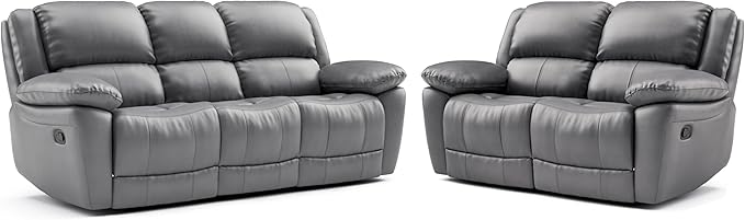 Sorin Modern 2-Piece Leather Recliner Sofa Set with Pillow Armrests