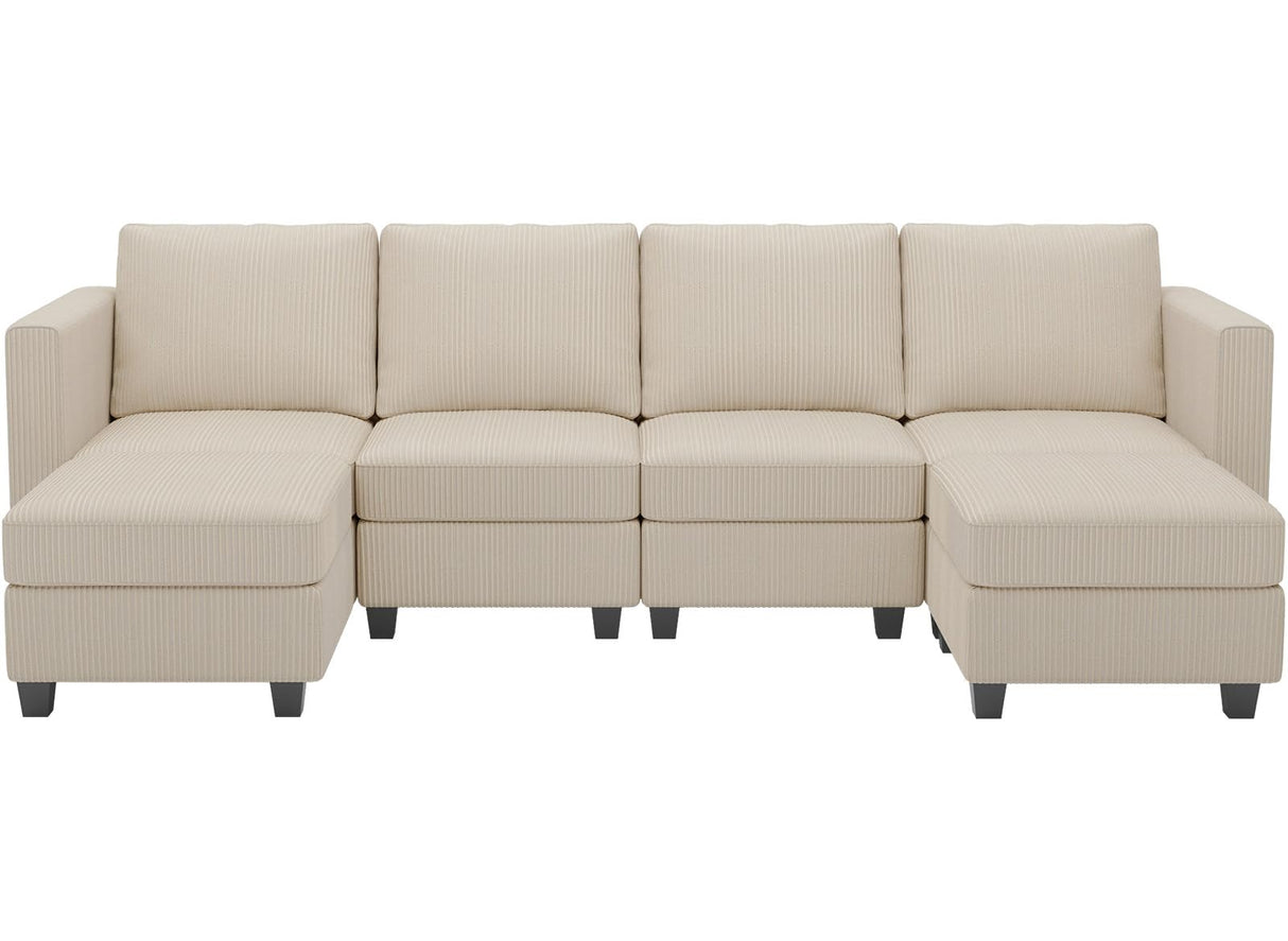 U Shape Couch with Storage Ottoman Corduroy Sectional Couch