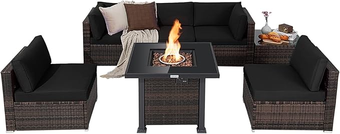 7 Pieces Patio Furniture Set with Fire Pit Table, 50
