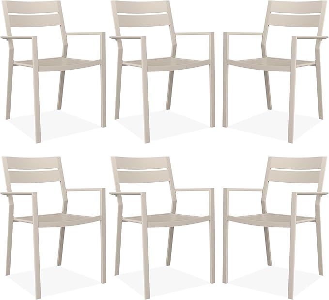 Patio Dining Chairs Set of 2, Metal Stackable Outdoor Chairs with Armrest