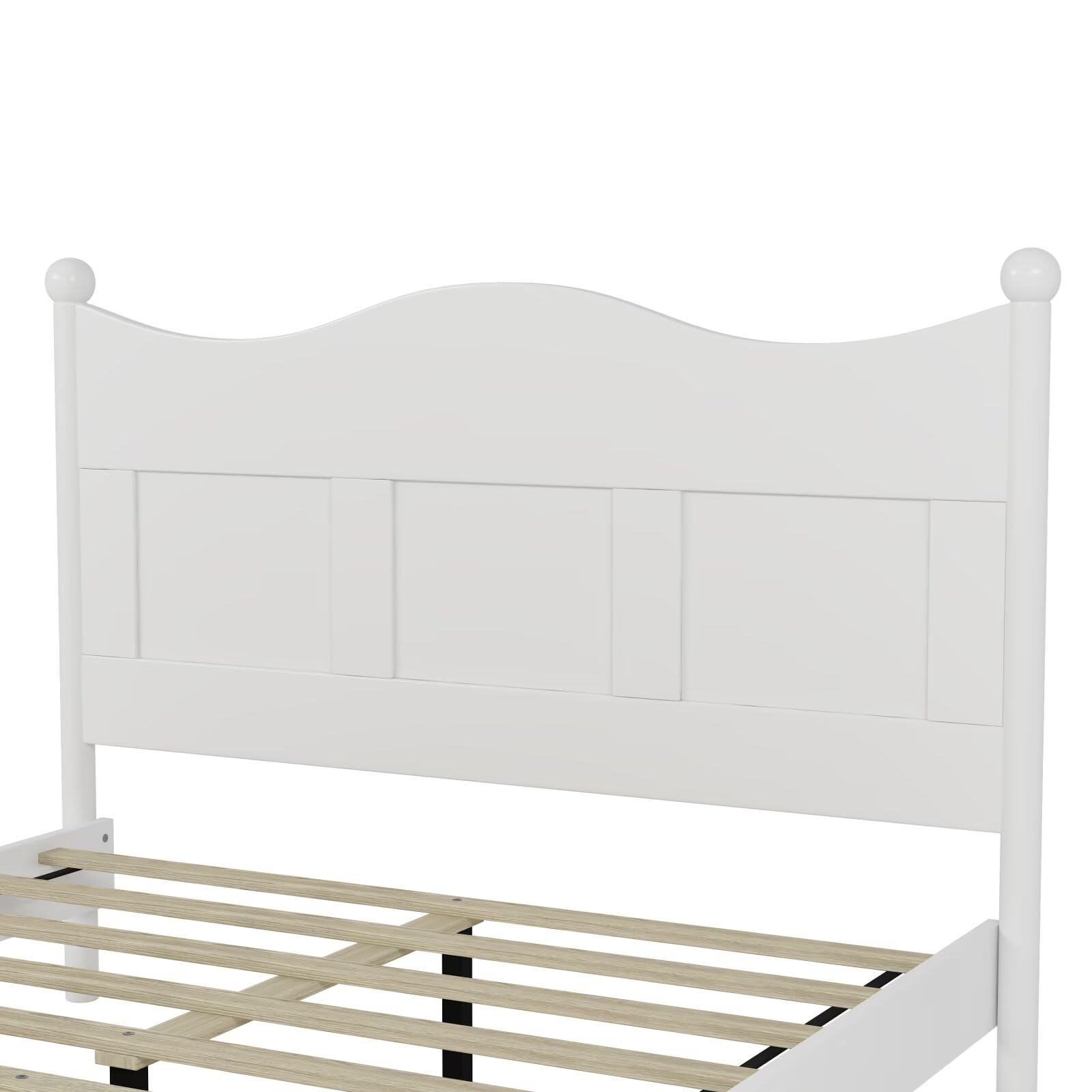 JIJIWANG Queen Size Elegant Design Wood Platform Bed Frame,Retro Style Platform Bed with Wooden Slat Support,for Kids Teens Adults Bedroom White