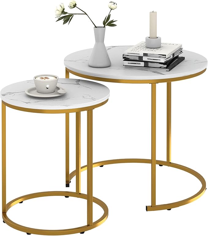 Coffee Table Faux Marble Nesting Table for Small Place 2 Sets Modern Furniture Living Room Sets