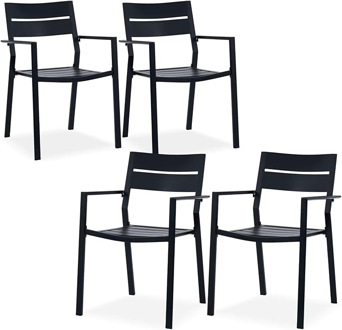 Patio Dining Chairs Set of 2, Metal Stackable Outdoor Chairs with Armrest