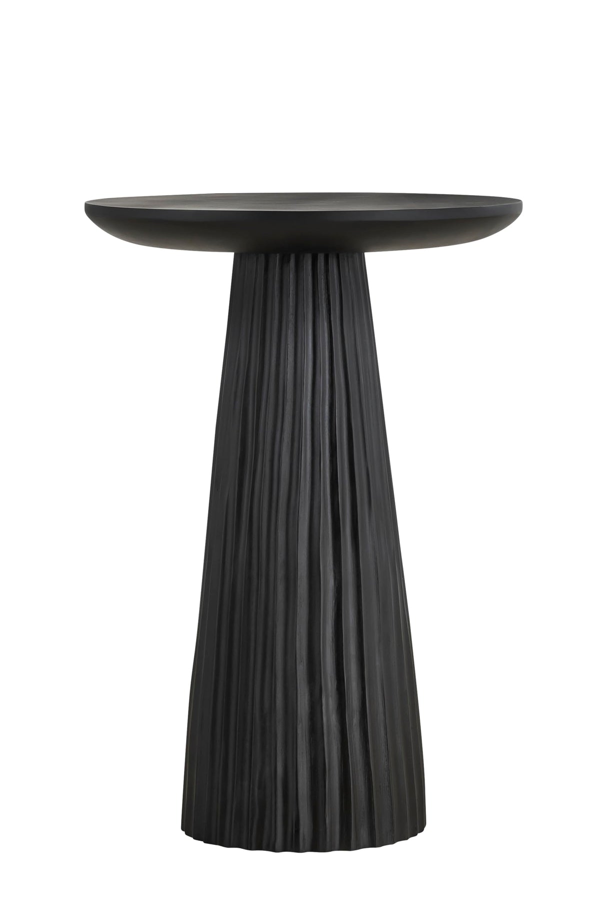 Jai Black Wood Side Table – 15.25” Round End Table – Modern Ribbed Accent