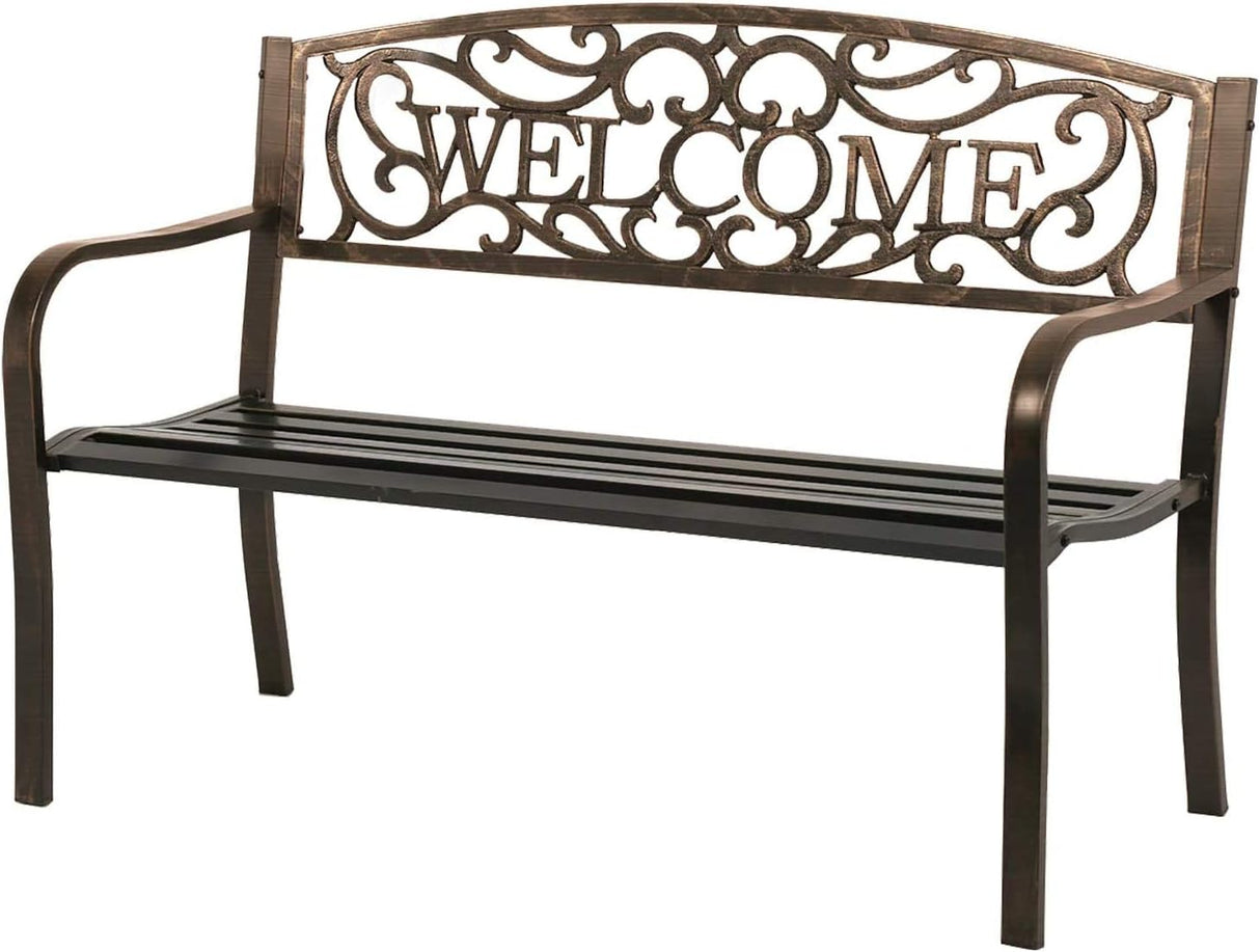 50" Patio Garden Bench Park Yard Outdoor Furniture Steel Frame Porch Chair