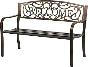 50" Patio Garden Bench Park Yard Outdoor Furniture Steel Frame Porch Chair