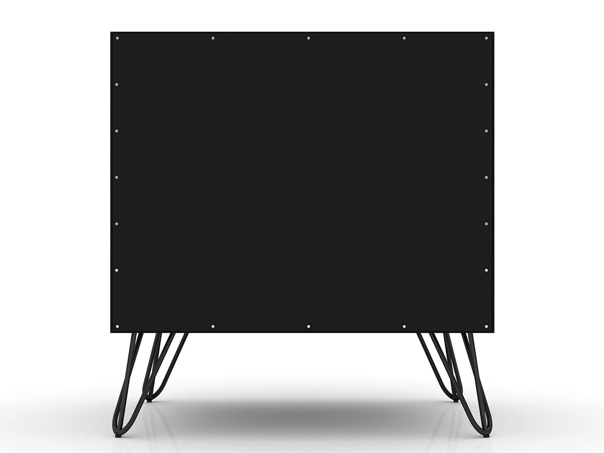 Manhattan Comfort Rockefeller Nightstand with Drawers, Mid Century Modern Bedside Table, Minimalist Display and Storage Organizer, Ideal for Bedroom and Living Room, Black