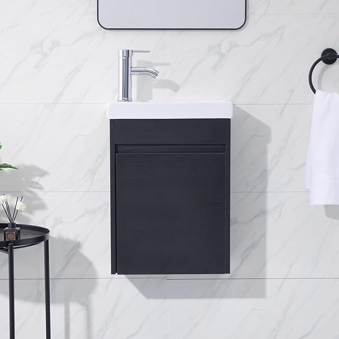 16 Inch Small Bathroom Vanity Combo with Sink, Wall Mounted Bathroom Sink Cabinet