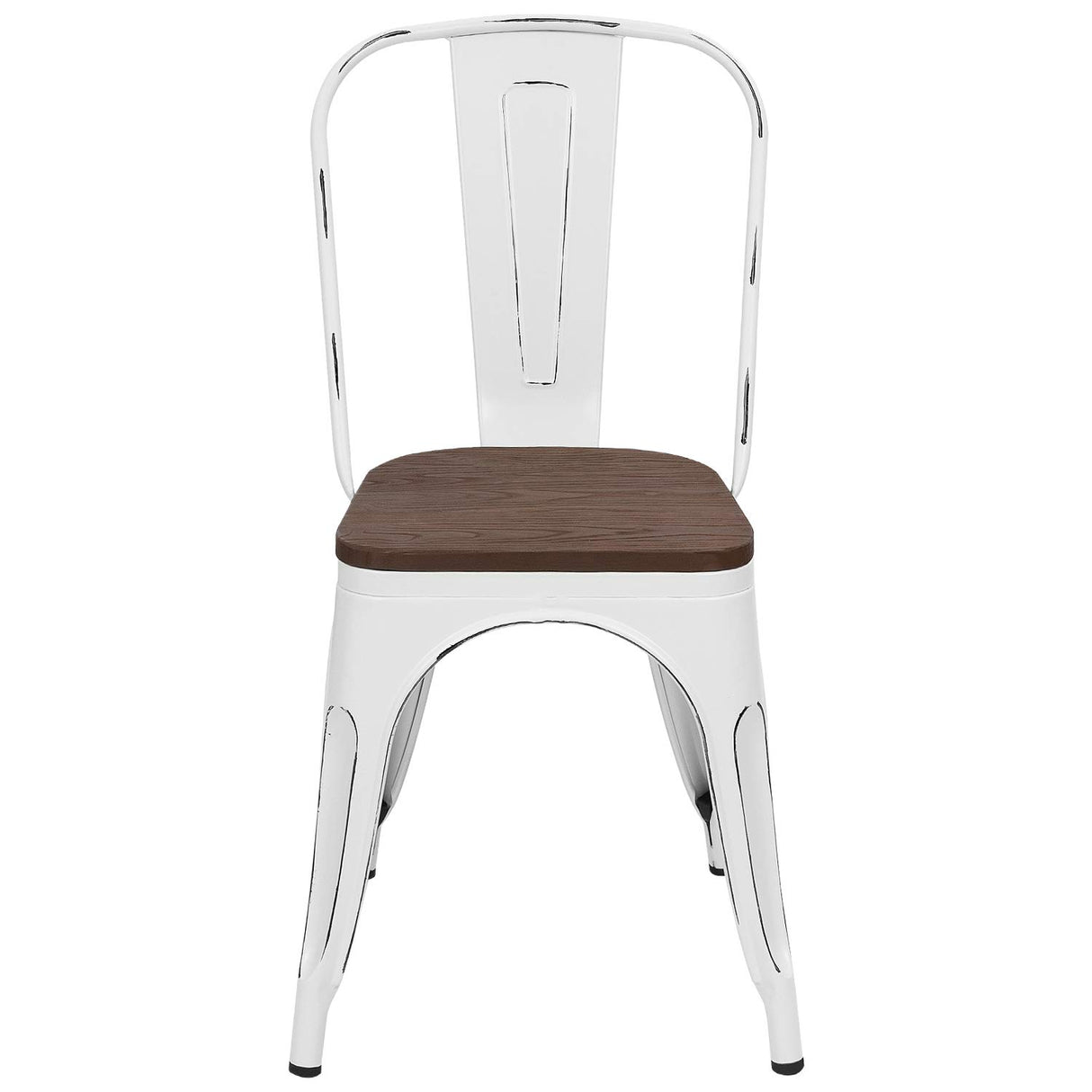 Metal Dining Chairs with Wood Seat, Indoor-Outdoor Use Stackable Chic Dining Bistro