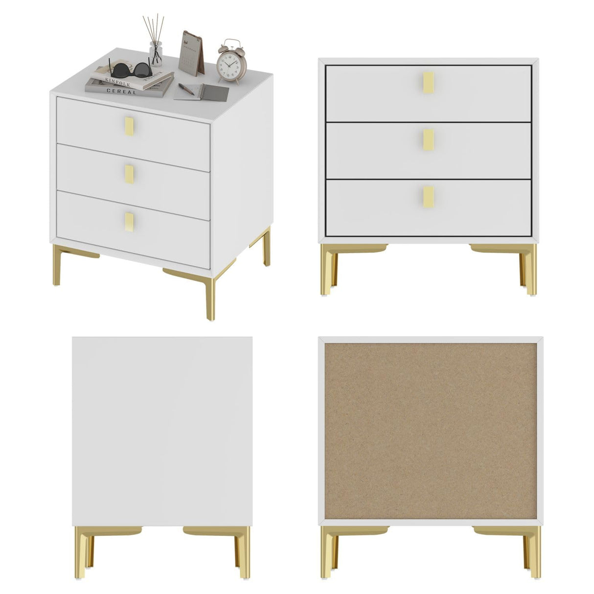 Modern Nightstand Set of 2, End Table Bedside Table with Gold Metal Legs, Gold Metal
