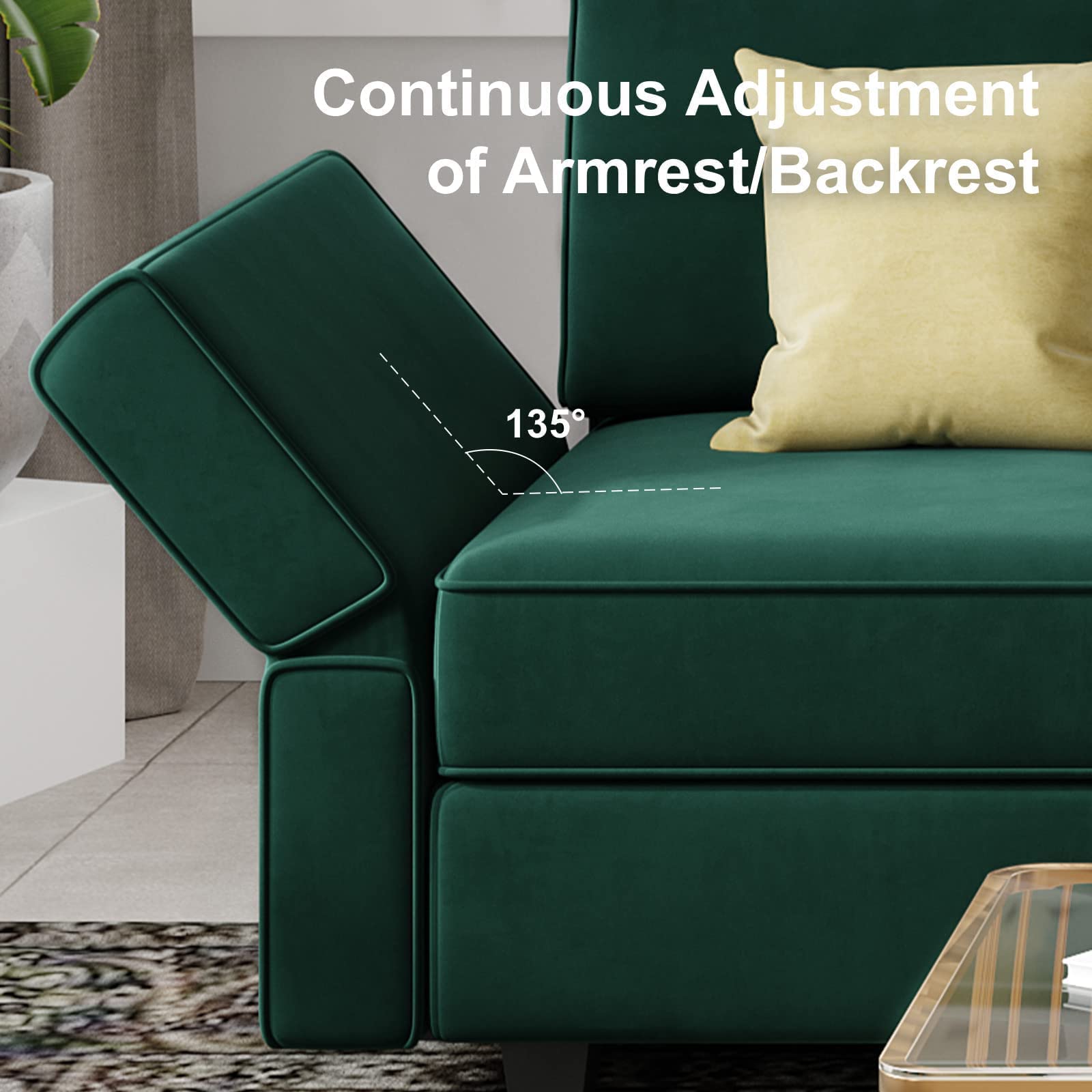 Belffin Modular Sectional Sofa Couch with Reversible Chaise - Velvet L Shaped Couch with Storage, 4-seat Convertible Green.…