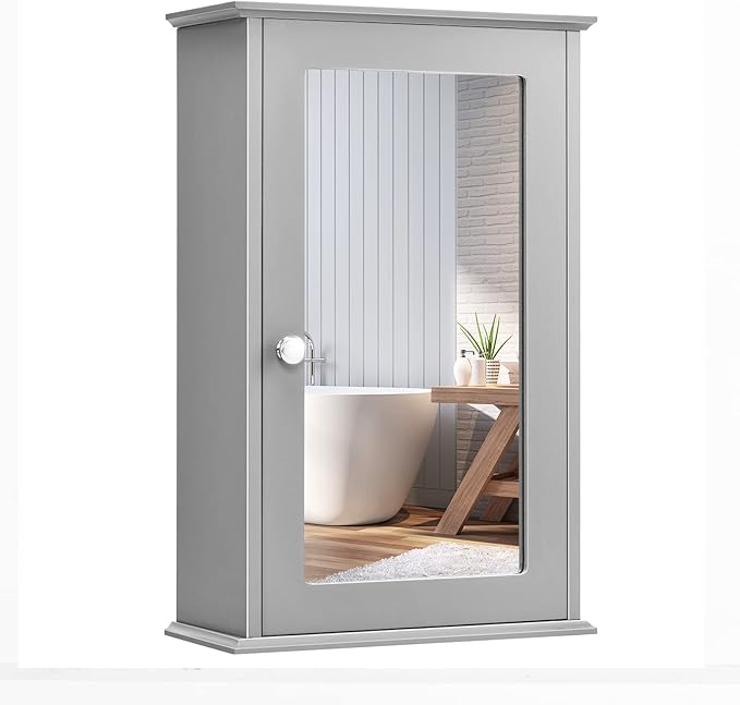 Wall Mounted Bathroom Cabinet, 2-in-1 Mirror Medicine Cabinet w/ 3 Heights Adjustable